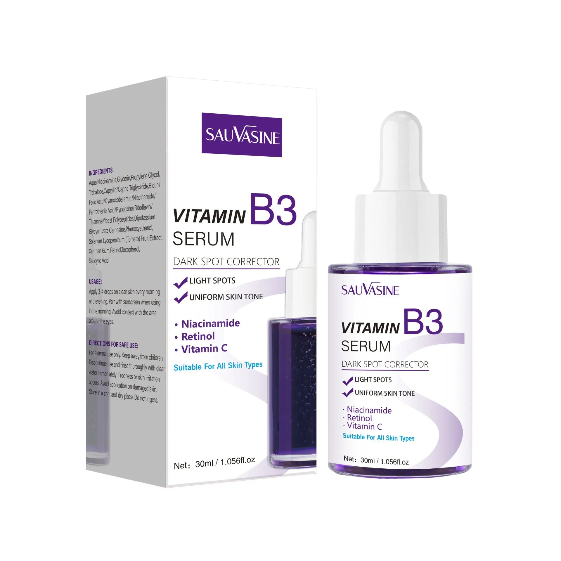 Vitamin B3 30ml facial essence bottle with nourishing and firming serum for all skin types