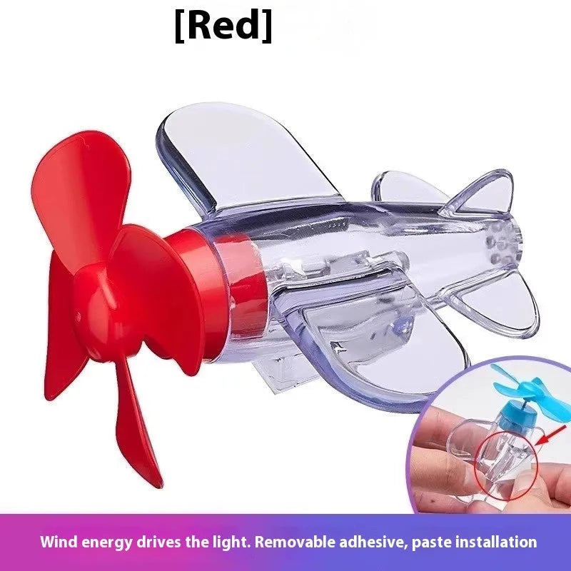 Wind powered LED car decoration with rotating flying chair or small airplane ornament in blue, red, transparent, or yellow
