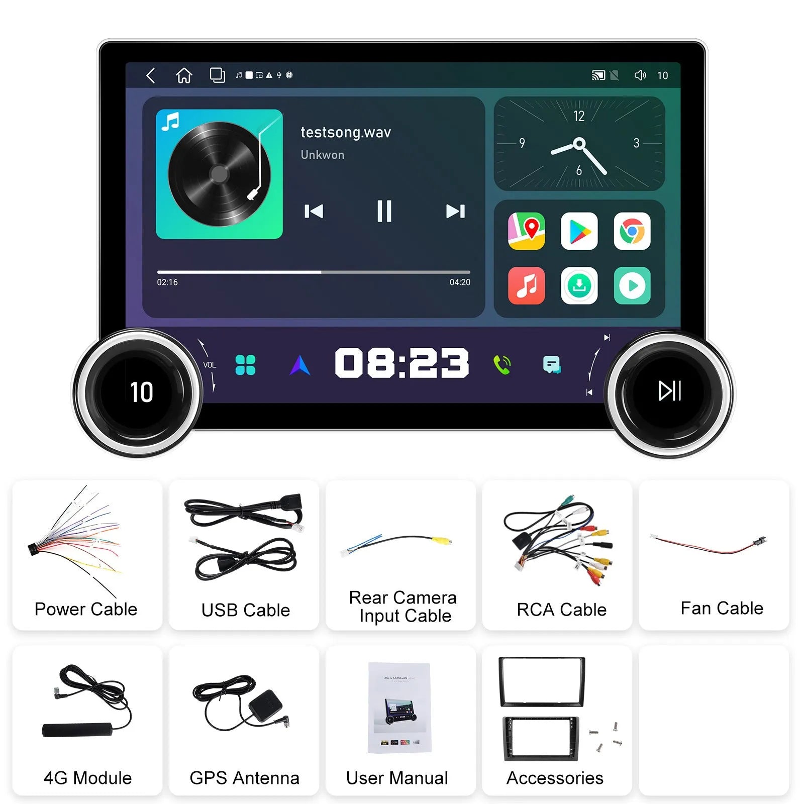11.8-inch Android car multimedia player with double knobs and large touchscreen display