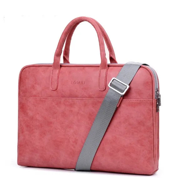 Faux leather laptop bag for women in black with zipper closure, waterproof and shockproof, for 15.6 inch laptop