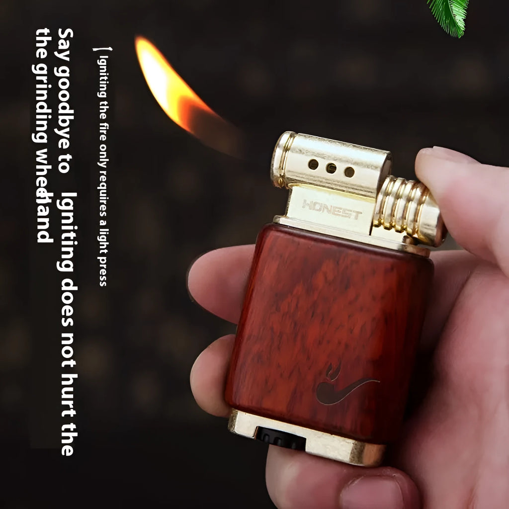Personality And Creativity Ebony Gas Lighter with black wood inlay and metal body on white background