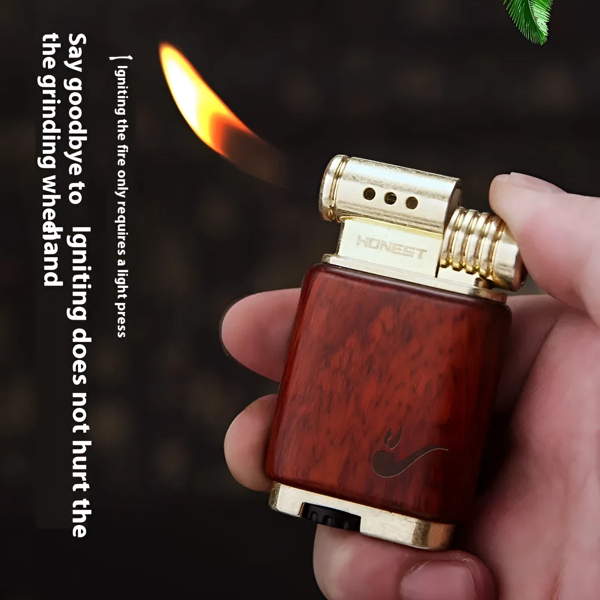 Personality And Creativity Ebony Gas Lighter with black wood inlay and metal body on white background