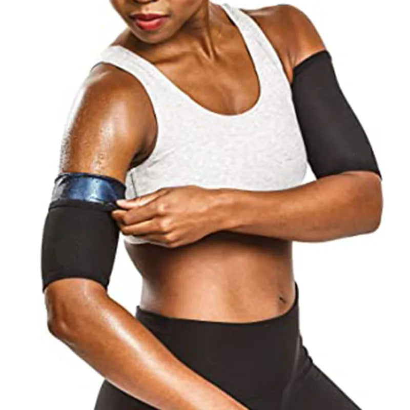 Blue and silver arm sweatbands shown alongside black and yellow and black and red colour variants.