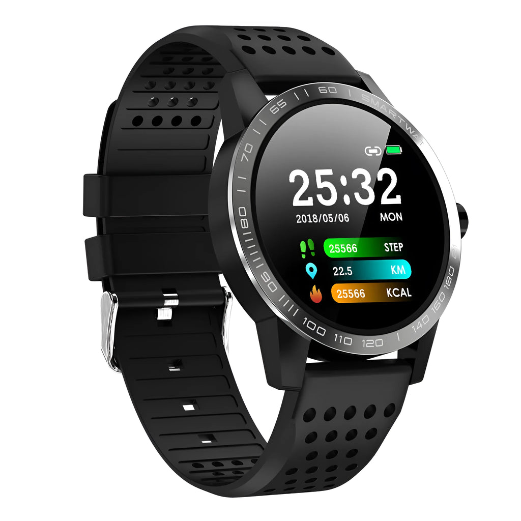 Black smart bracelet with 1.3-inch colour screen displaying heart rate and time