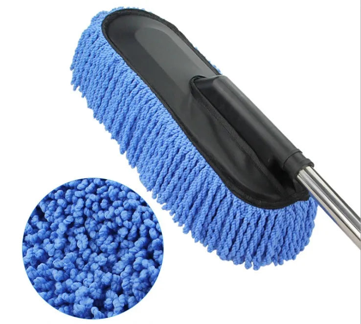 Adjustable car wash mop with nanowire head in gray and blue, extendable from 75cm to 85cm