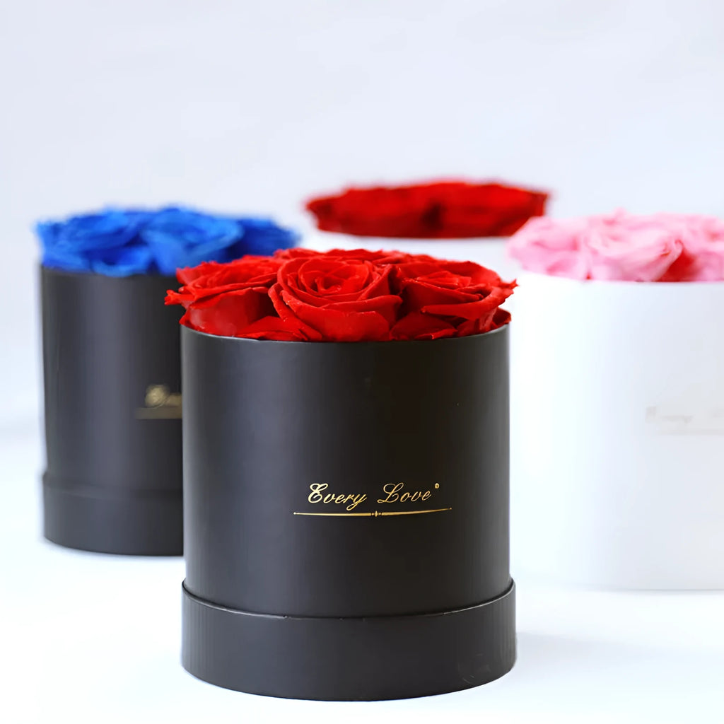 Handmade everlasting rose in Hug Bucket, colour White+Red, with 12 flowers