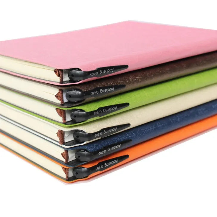A6 soft PU leather notebook with pen slot, 100 pages, forest paper, available in seven colours