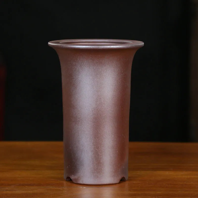 Classical Chinese style round stick bottle orchid pot in firewood flat mouth finish with black plastic support