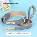 Double-layer leather dog collar with mohair lining and a matching traction rope in rose red.