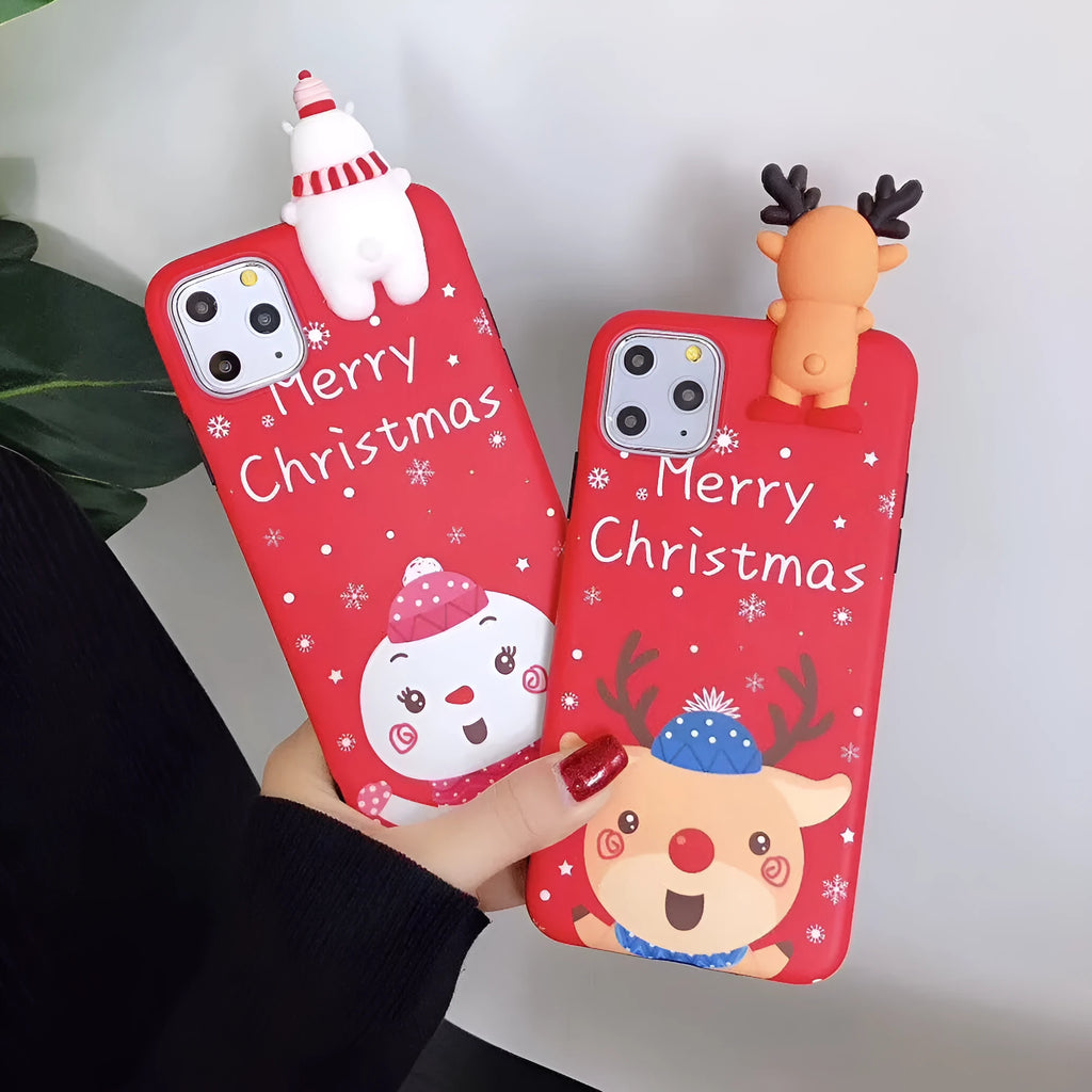 Christmas themed silicone back cover phone case for multiple iPhone models