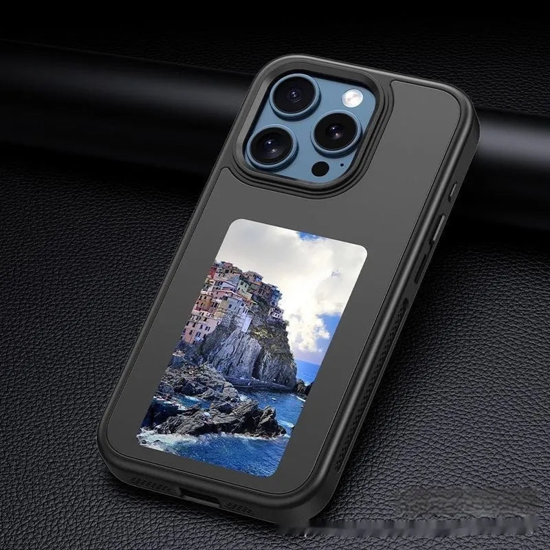 Smart NFC screen projection DIY phone case in black with TPE fall protection for iPhone 13 Pro