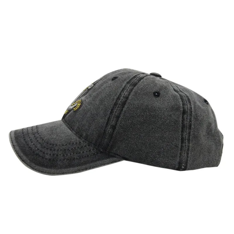 Cotton baseball cap with embroidered anchor design in red, khaki, black, and navy colour options.