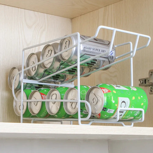 Double-layer iron Cans Coke kitchen storage rack in picture colour, 28x18x14cm, on a desktop
