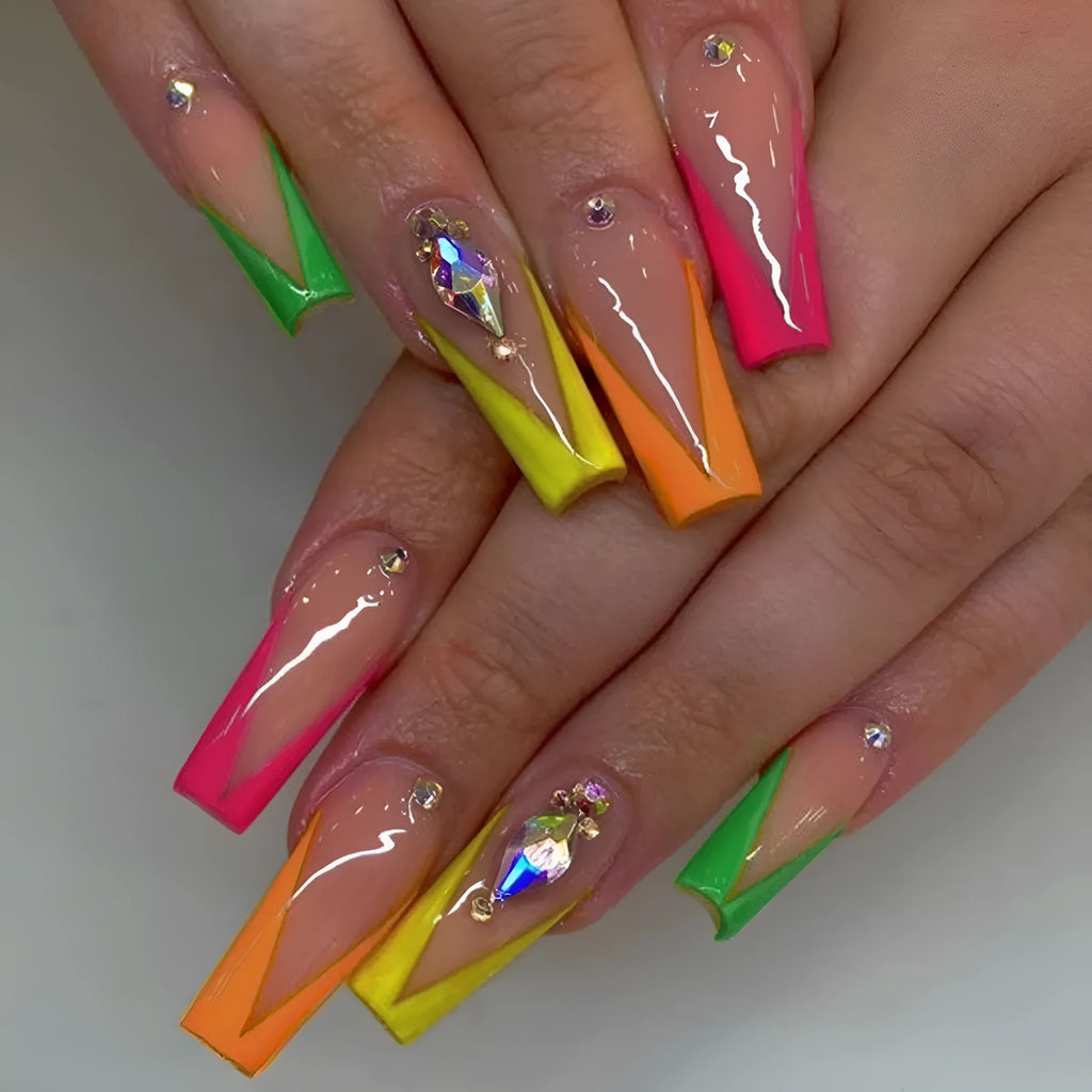 BKS3037 diamond colour French artificial nail tips with cartoon love Cross Heart pattern decoration