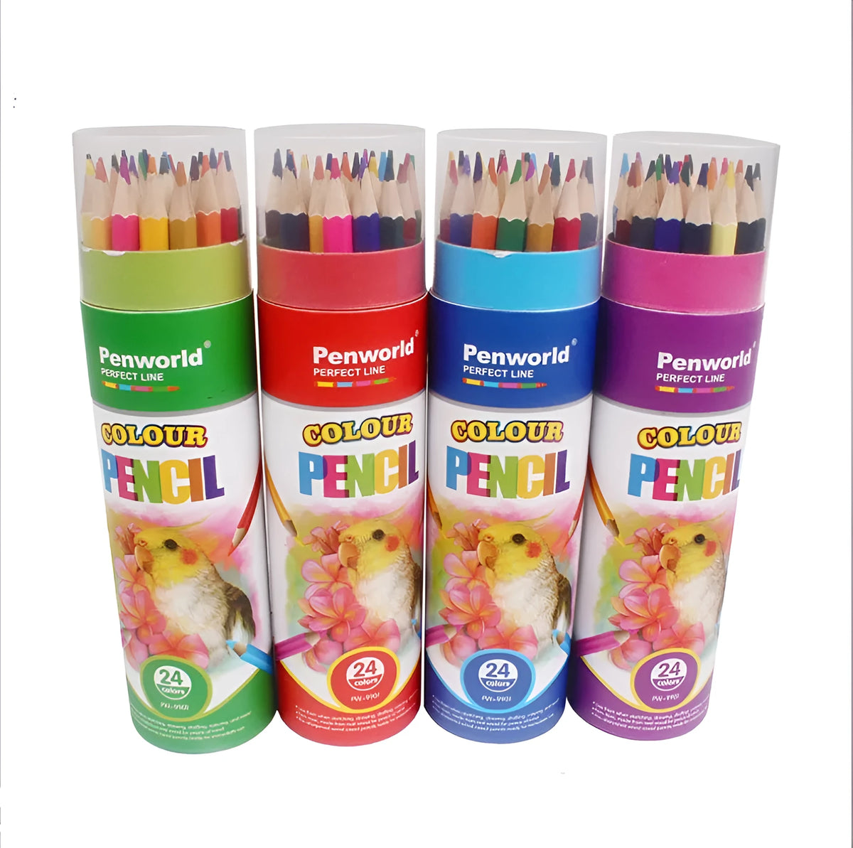 24-color wooden coloured pencil set in cardboard tube, assorted colours, 27.5 cm length