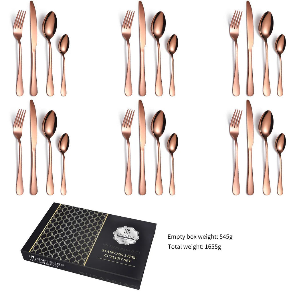 24 piece 18/10 stainless steel cutlery set with knife fork and spoon in black finish