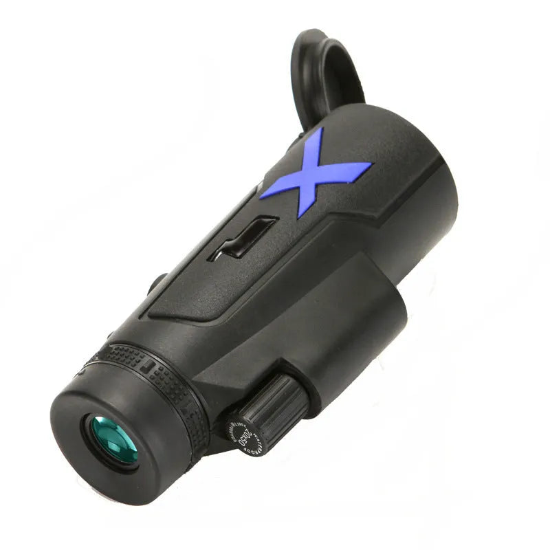 Black monocular telescope with 12x magnification and 50mm objective lens for outdoor observation