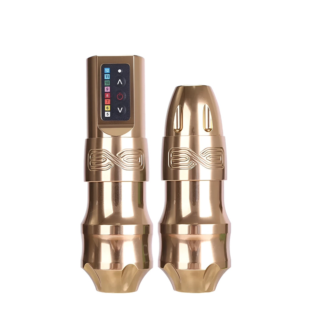 Wireless dual battery tattoo pen with practice skin, paints, and needles in multiple colours