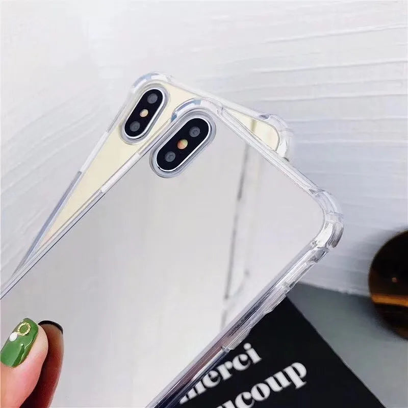 Mirror phone case in soft TPU in Gold colour for iPhone model showing reflective surface