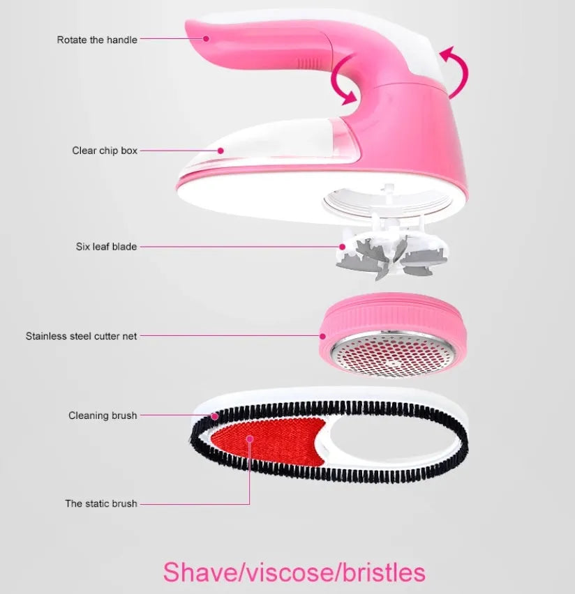 Household electric fabric shaver lint remover with stainless steel blade in pink for woolen clothes