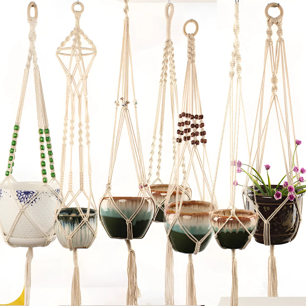 Cotton rope woven planter in style A, breathable material for desktop or wall hanging use