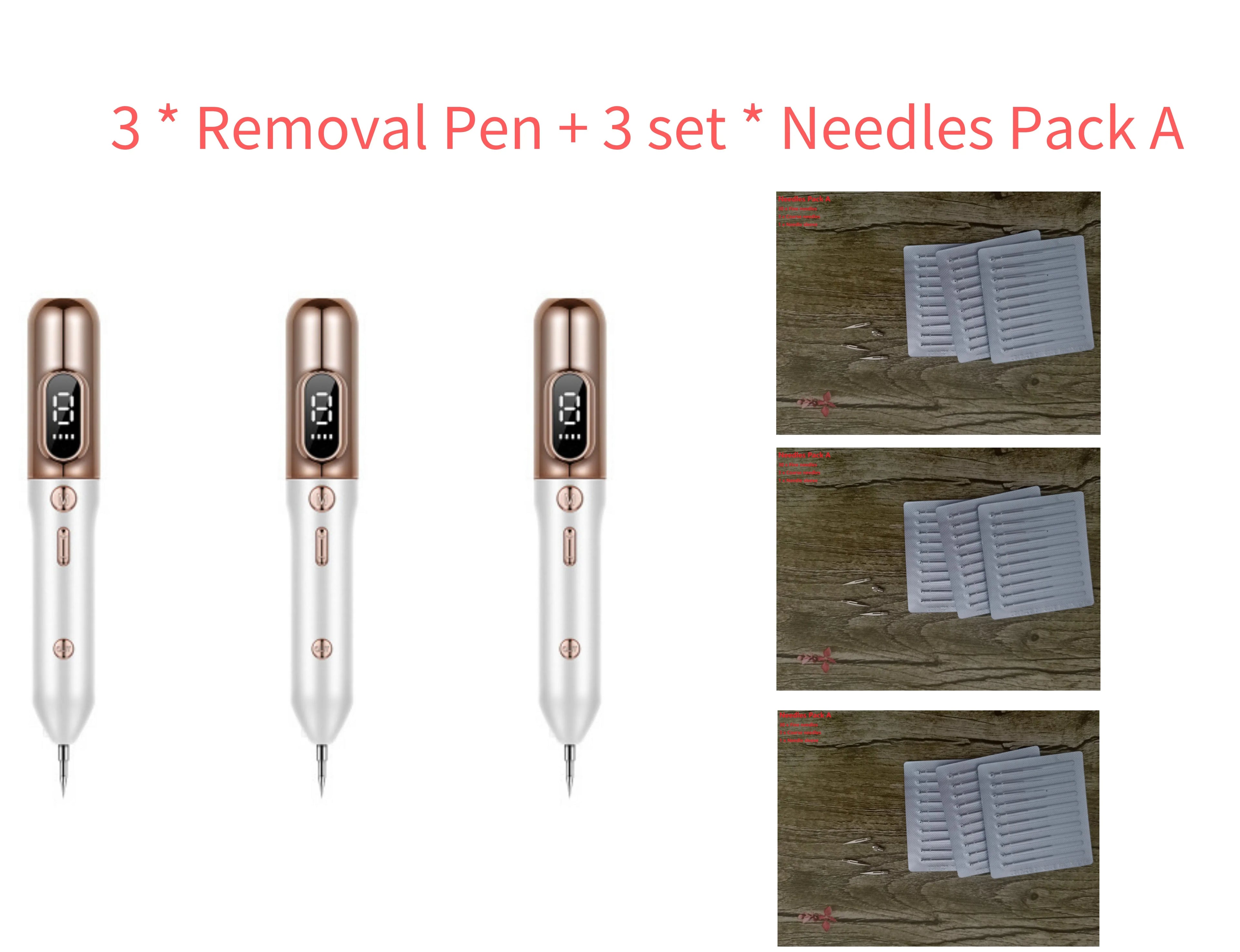 Blue light acne beauty instrument removal pen set with cooling gel and needles on a table