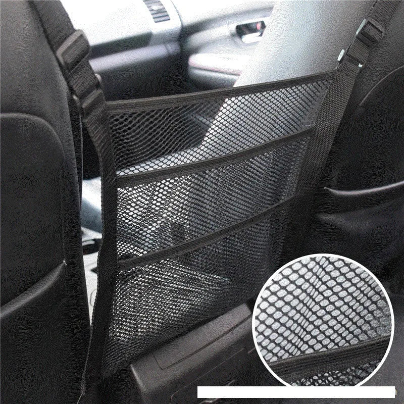 Black heavy mesh car pet isolation net installed in vehicle for small animals travel
