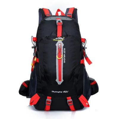 36-55L nylon hiking camping backpack in green for outdoor mountaineering and sports gear storage