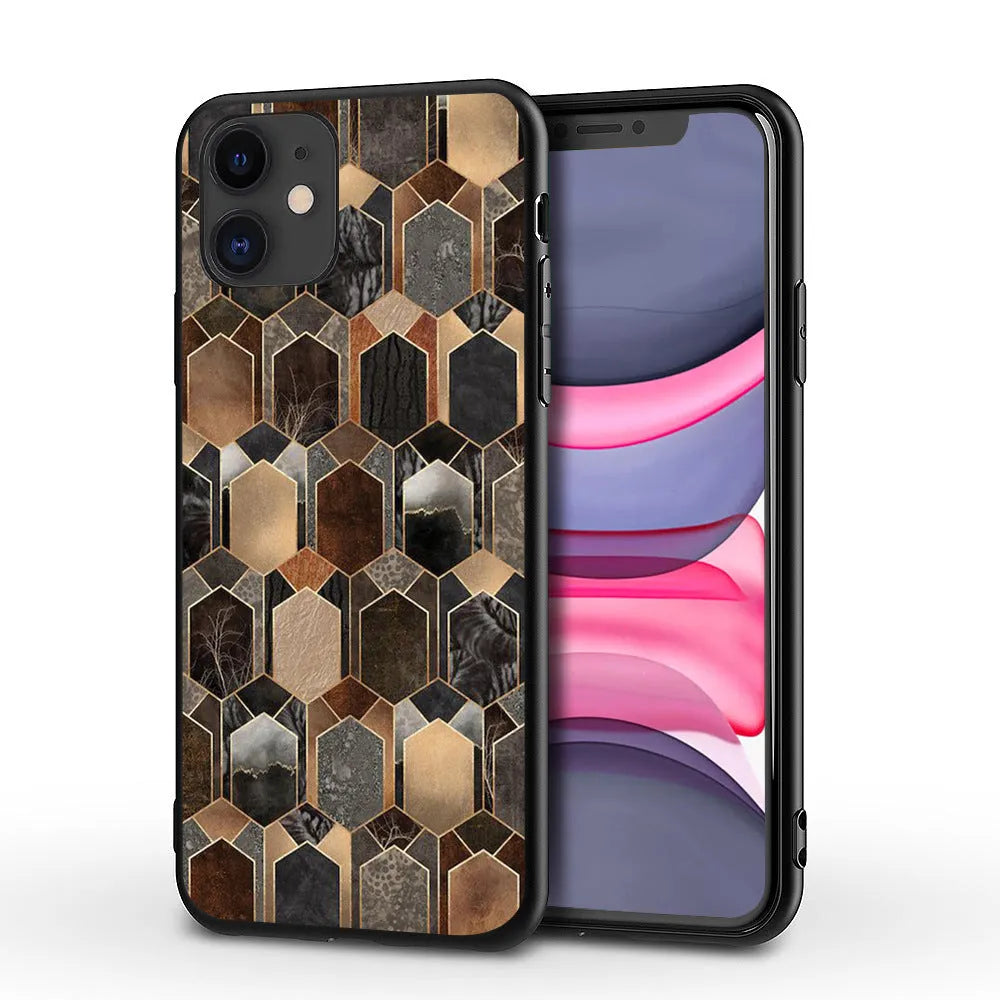 Marble pattern back cover iPhone case showing TPU and PC construction.