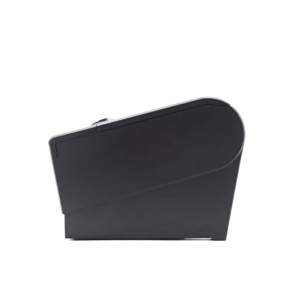 80mm thermal receipt printer with compact 215x205x160mm dimensions showing connectivity ports