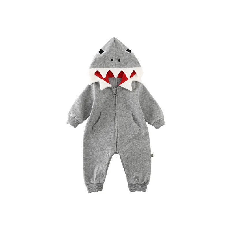 Cartoon shark hooded robe for children, pink, with long sleeves and zipper, suitable for 66cm height
