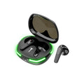 Black Pro60 Bluetooth half in-ear headphones and charging case on a matte surface.
