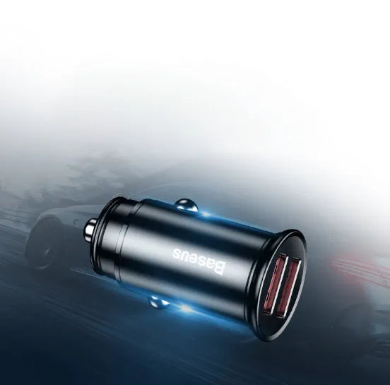 Black USB car charger with 4.8A fast charging plugged into a vehicle power socket.