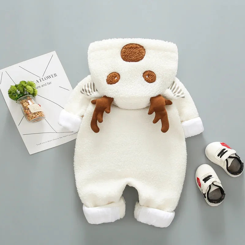 Long sleeve baby romper with lace-up strap closure in khaki, pink, and white colour options
