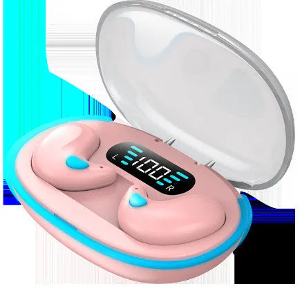 Black Bluetooth earplug headset for side sleep with digital display and breathing light