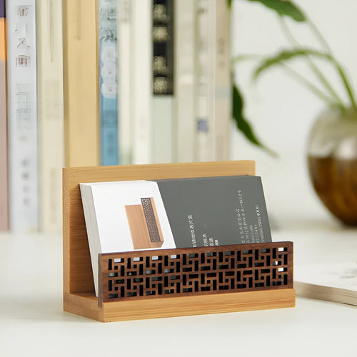 Geometric pen tray in bamboo and black walnut wood for business gifting