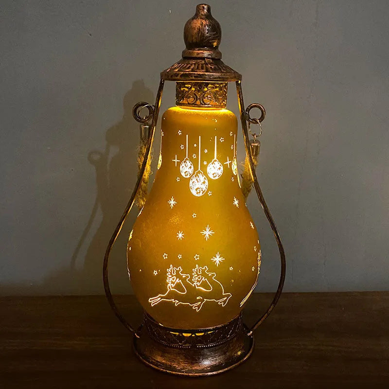 New Chinese style glass LED oil lamp ornament in red, hanging as decorative Christmas lighting.