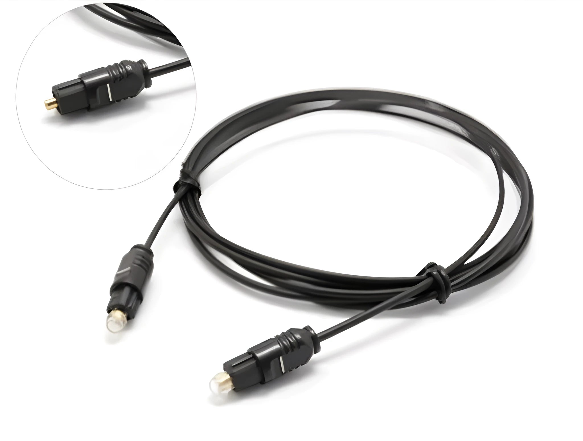 OD2.2 digital audio optical fibre Toslink cable with PVC jacket, shown with connector detail.