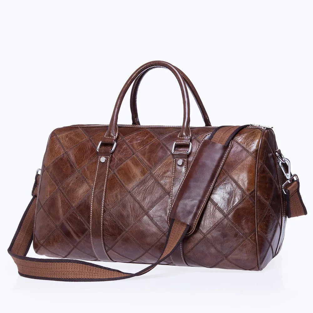 Genuine leather vintage men's duffel bag in coffee colour with top layer cowhide and single strap