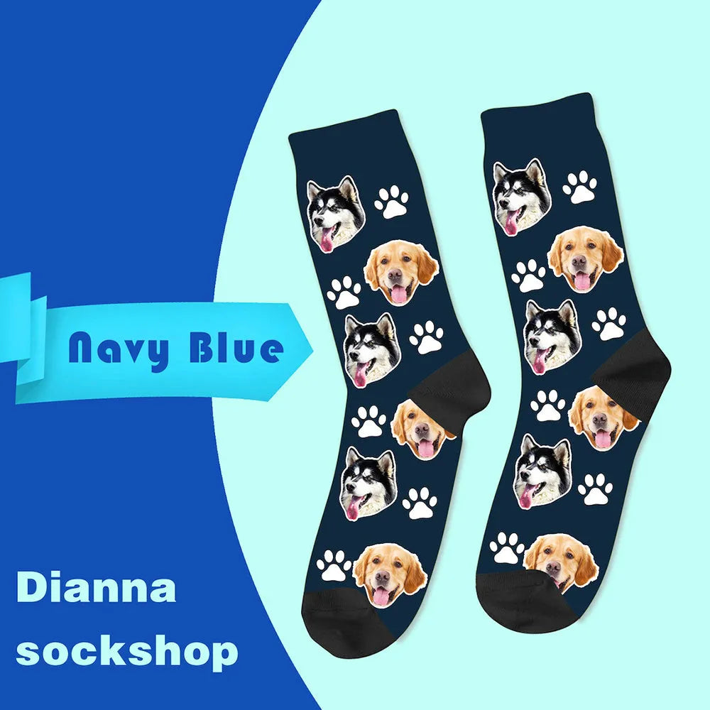 Personalised mid-calf tube socks with custom graphic printing in multiple colours