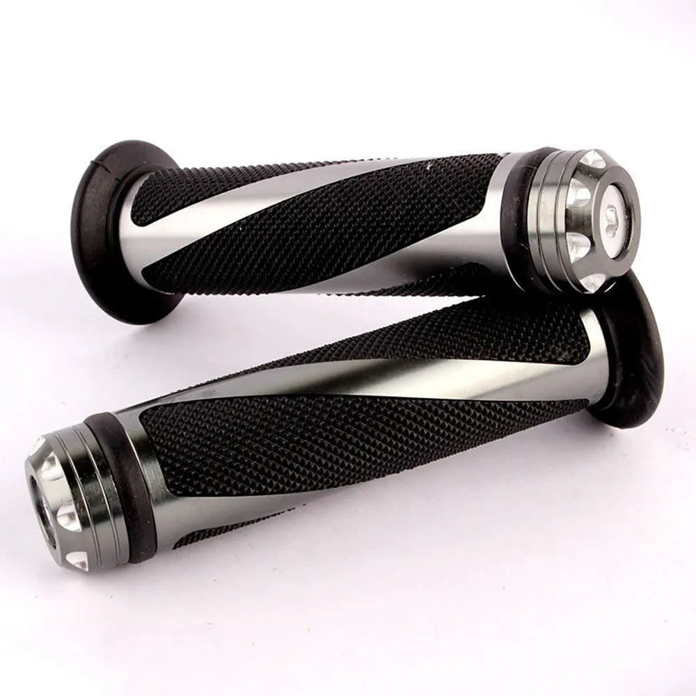 Set of motorcycle handlebar grip covers in aluminium alloy and black rubber for 22mm handlebars