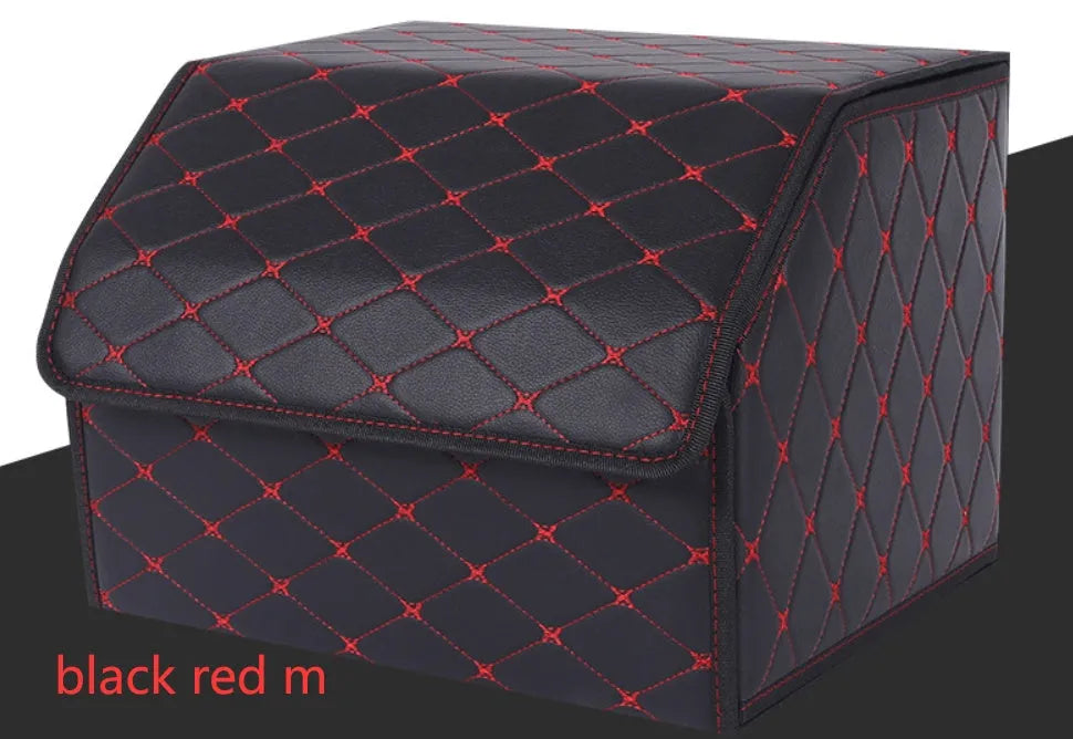 Leather car organiser storage box in Black, size Large 30x30x55cm on car back seat