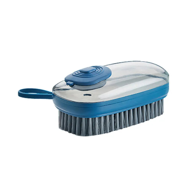 Blue automatic liquid cleaning brush with ergonomic grip for shoes and household cleaning
