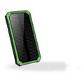 Solar power bank in orange, green, black, or yellow with display showing 6000, 8000, and 10000mAh capacity options.