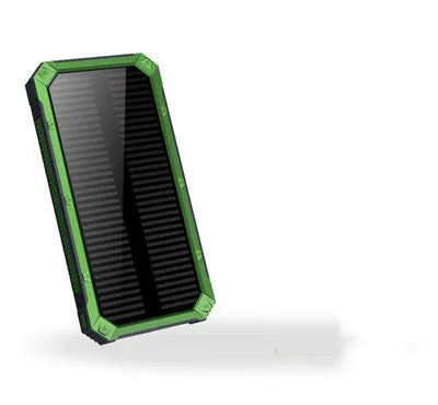 Solar power bank in orange, green, black, or yellow with display showing 6000, 8000, and 10000mAh capacity options.