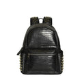Black oil-wax PU leather computer schoolbag with rivets, showing large 36-55L capacity.