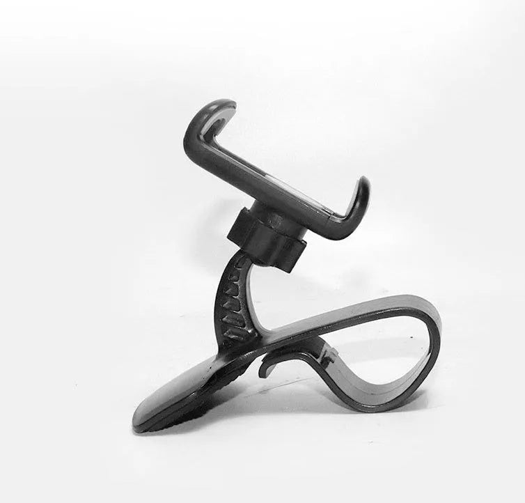 Black grey ABS plastic car pull clip phone holder with direct view, 360-degree rotation and 60-degree tilt