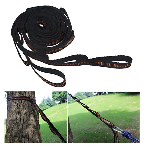 2pcs polyester hammock straps with 6 loops each, 1m length, 2.5cm width, rated 300kg