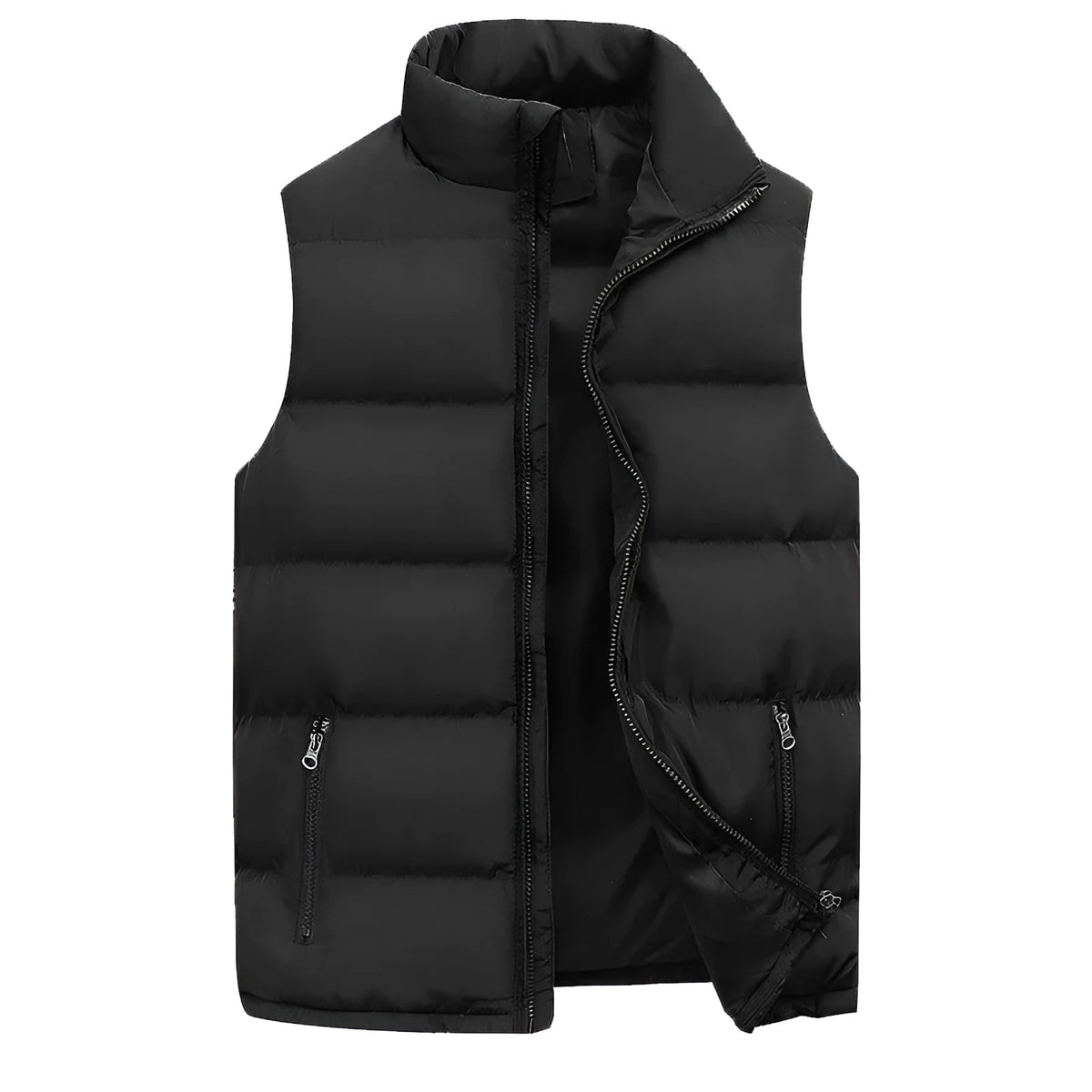 Men's cotton padded sleeveless vest in plaid pattern with round hem, available in red, black, and navy blue