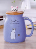 450ml cartoon ceramics cat mug with lid and spoon in pink